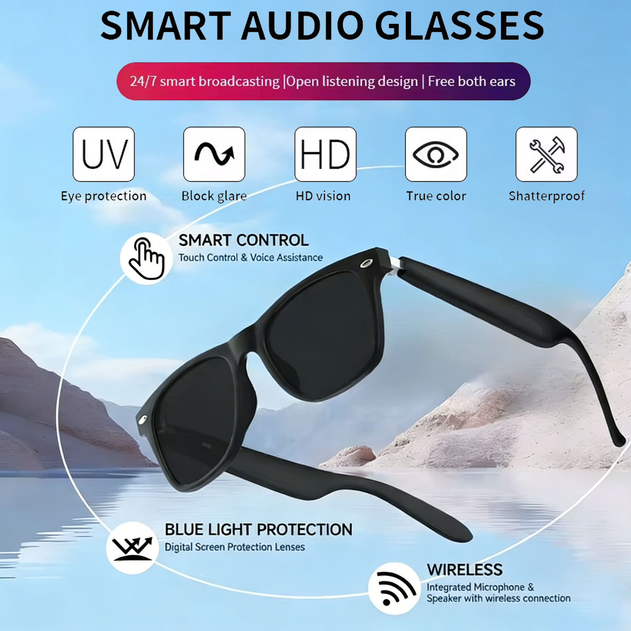 Home Office Headset - New Smart Glasses Bluetooth Call Sunglasses