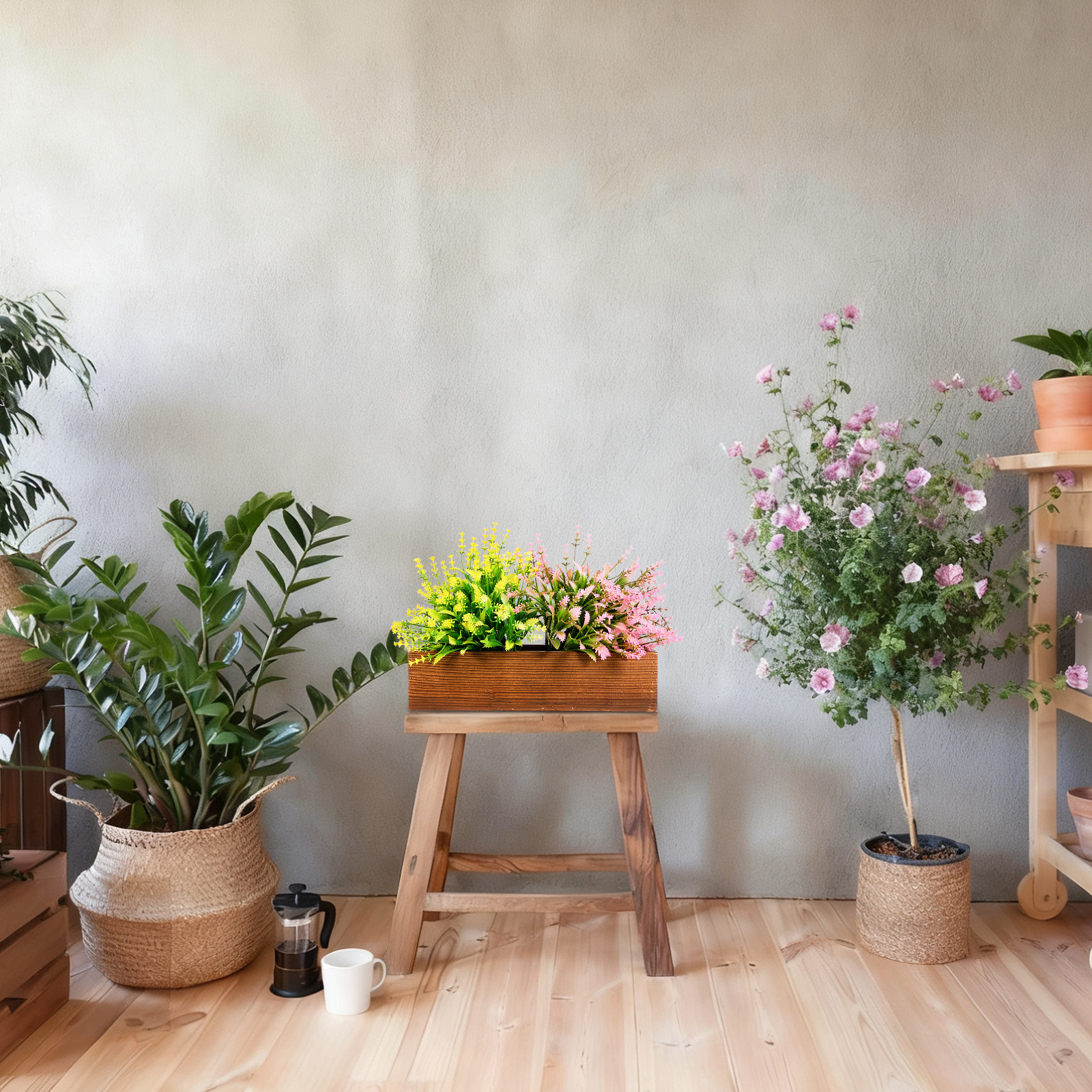 Home Office Box - Rustic Wood Flower Pot Rectangular Planter