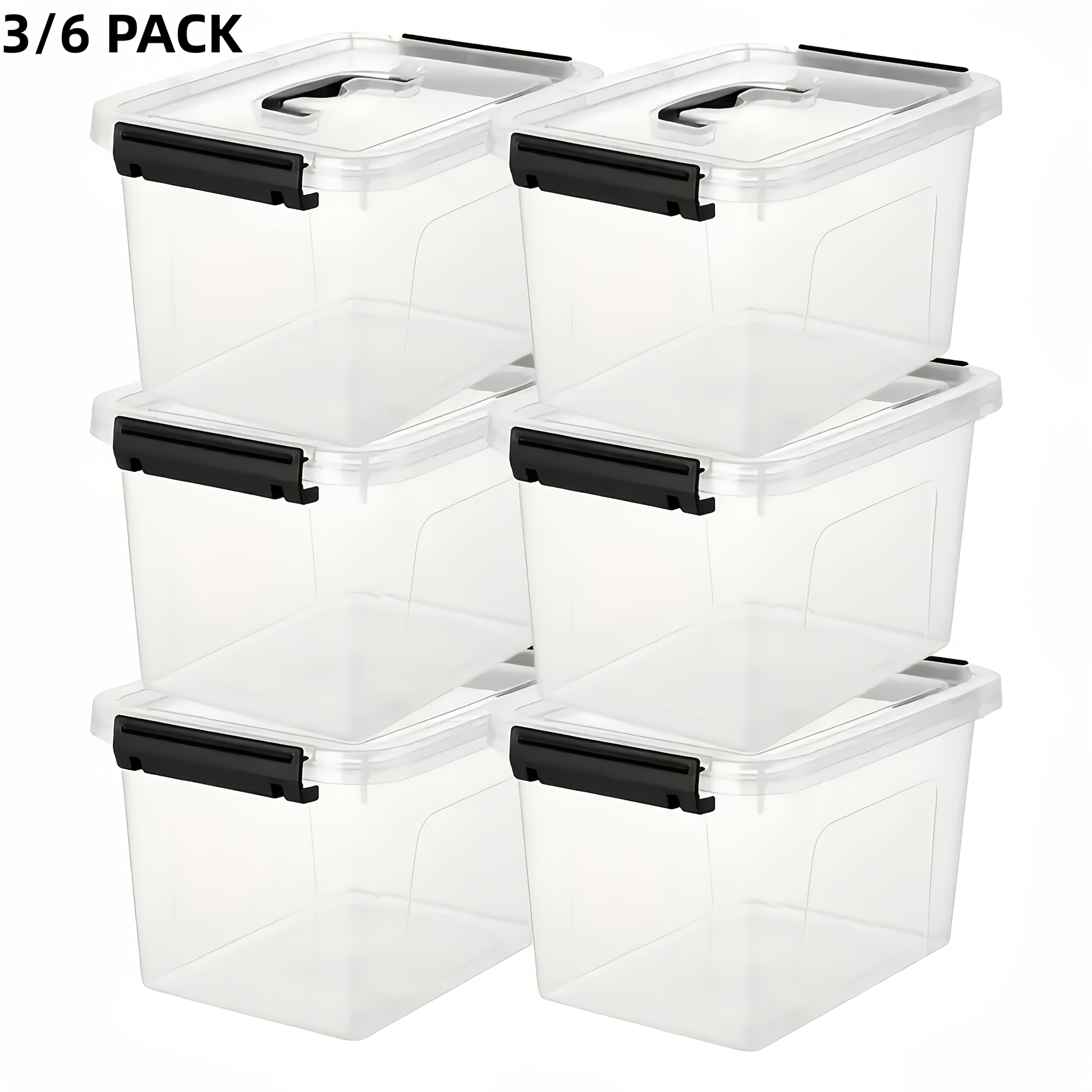 Home Office Box - 3/6-Pack Clear Plastic Storage Boxes With