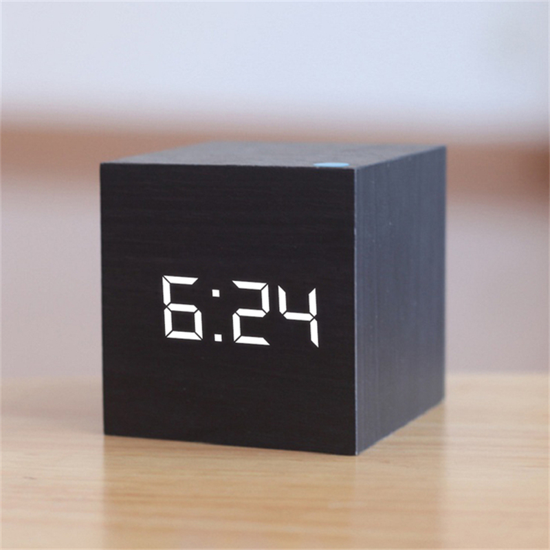 Led Desk Clock - Square Digital LED Alarm Clock Wood