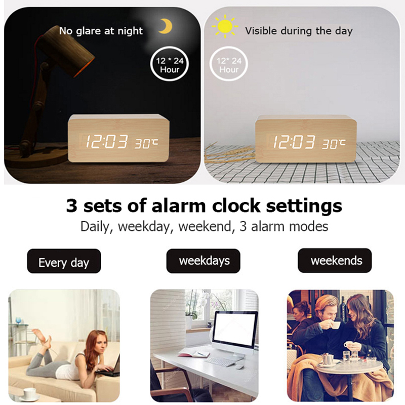 Wooden Digital Alarm Clock, LE - Led Desk Clock 리뷰 및 가격