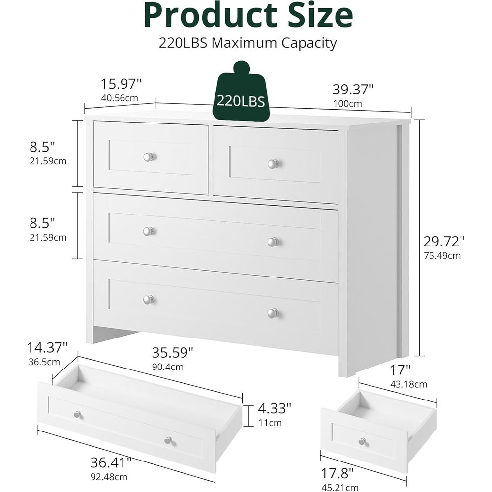 40-inch Wide 4-Drawer White Wo - Home Office In Living Room 리뷰 및 가격