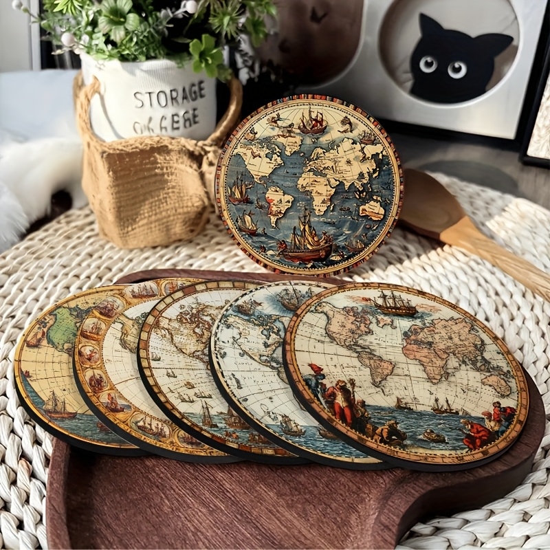 2D Retro World Map Coaster Set - Home Office Furniture Sets 리뷰 및 가격