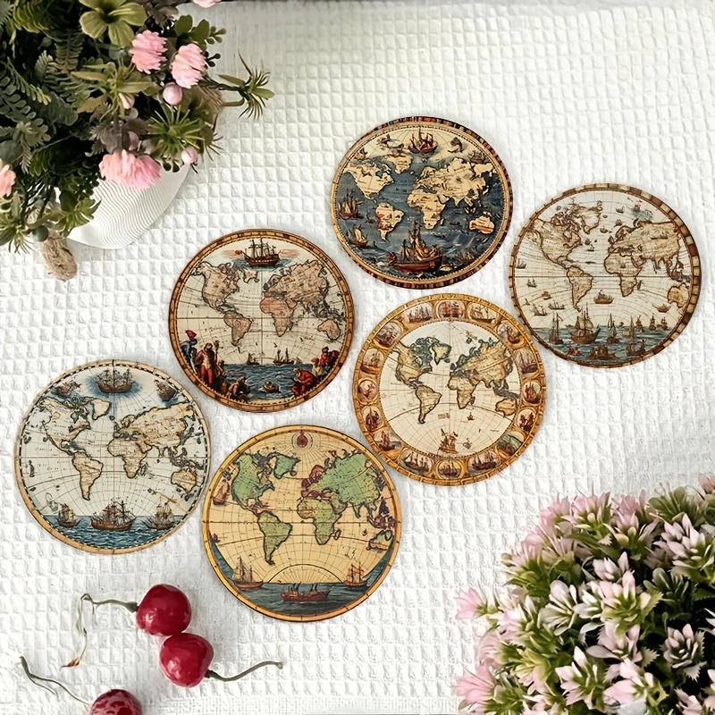 2D Retro World Map Coaster Set - Home Office Furniture Sets 리뷰 및 가격