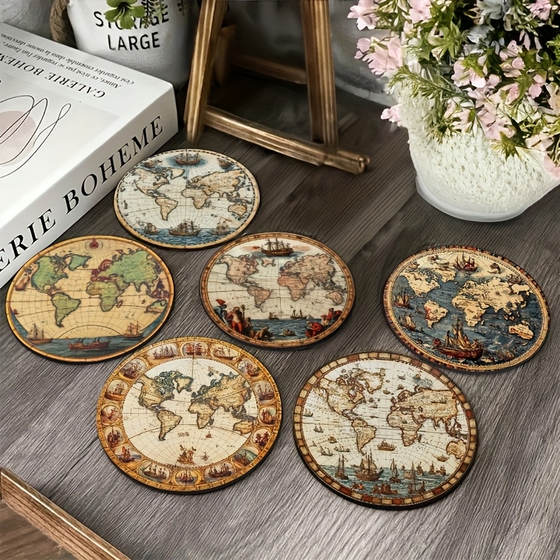 2D Retro World Map Coaster Set - Home Office Furniture Sets 리뷰 및 가격